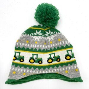 John Deere Toddler Beanie Tractors Farmer Knit Hat Ski Cap Pom Youth Winter Hat
